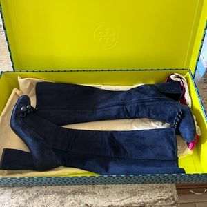 Tory Burch navy suede boots